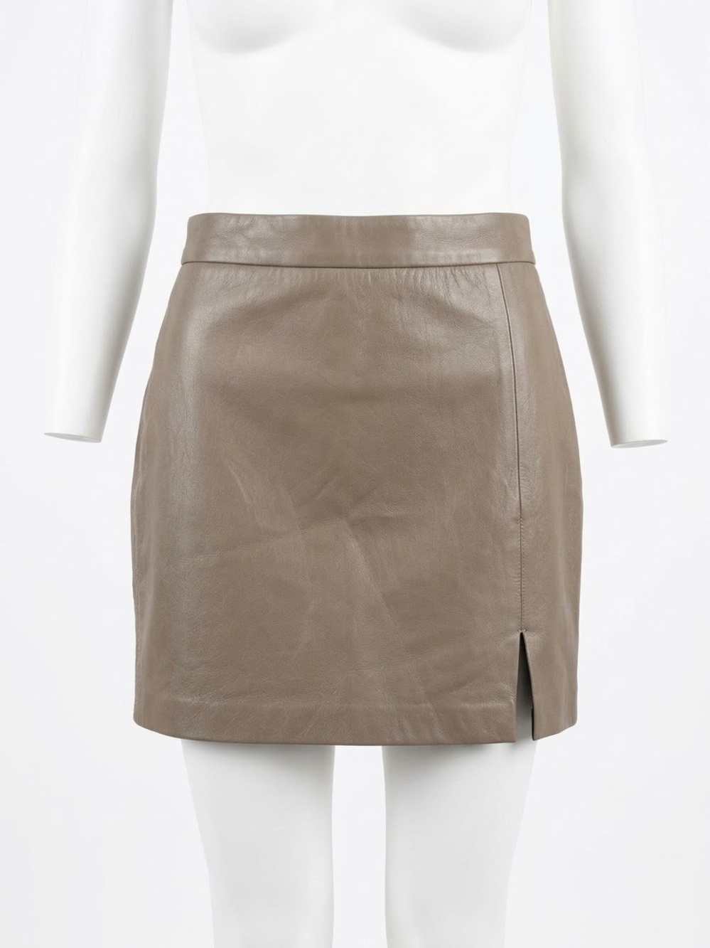 Wilfred Aritzia Taupe Brown Faux Leather Mini Skirt with Side Slit Size 6